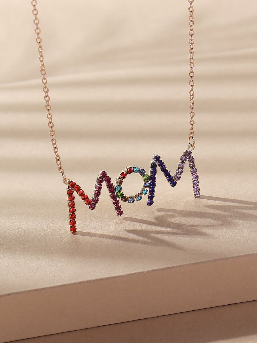 Rhinestone Letter Charm Necklace - Multicolor - View 1