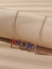 Rhinestone Letter Charm Necklace - Multicolor - View 5