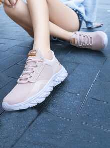 Letter Graphic Lace-up Front Running Shoes - Baby Pink - View 4
