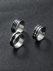 3pcs Men Textured Ring, Stainless Steel Jewelry - Multicolor - View 1
