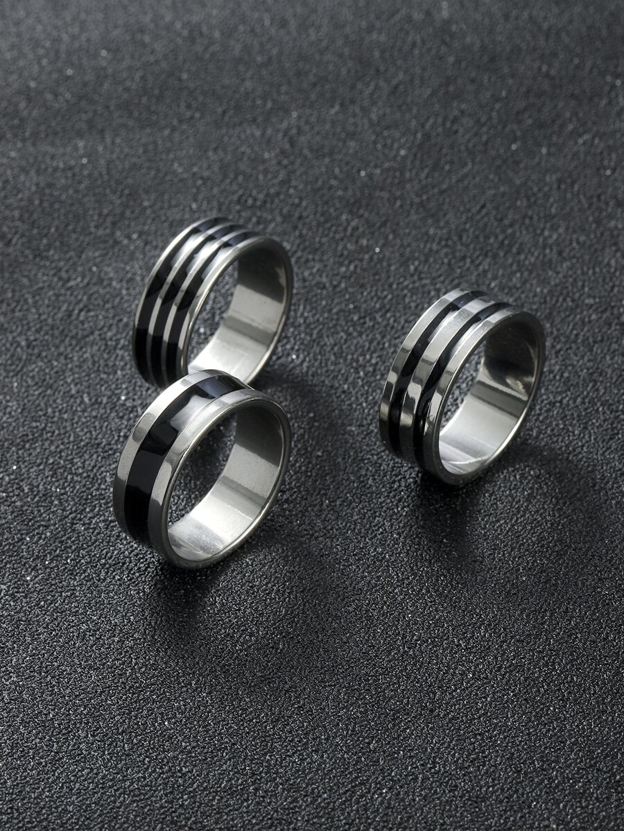 3pcs Men Textured Ring, Stainless Steel Jewelry - Multicolor - View 1