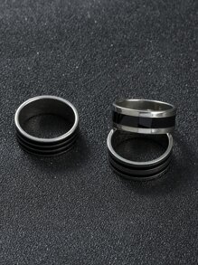 3pcs Men Textured Ring, Stainless Steel Jewelry - Multicolor - View 2
