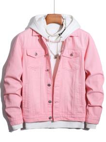 Manfinity Homme Men 1pc Flap Pocket Denim Jacket - Pink - View 1