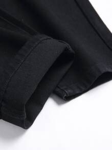 Men Wings Print Ripped Frayed Slim Straight Jeans - Black - View 3