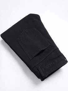 Men Wings Print Ripped Frayed Slim Straight Jeans - Black - View 4