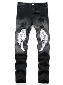 Quần Jeans Nam Rách Vá Có Cánh - màu đen - Xem 1