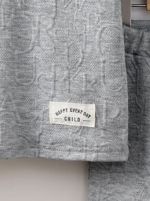 SHEIN 小男童字母補丁細節POLO衫和短褲 - 灰色 - 查看 6