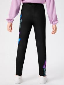 Girls Butterfly Print Leggings - Black - View 2
