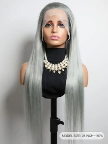 Transparent Lace Long Straight Wig 13 X 4 Lace Front Wig Remy Human Hair Wig With Baby Hair Wig Gray Color - Grey - View 2