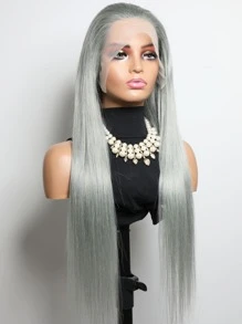Transparent Lace Long Straight Wig 13 X 4 Lace Front Wig Remy Human Hair Wig With Baby Hair Wig Gray Color - Grey - View 5
