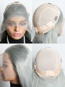 Transparent Lace Long Straight Wig 13 X 4 Lace Front Wig Remy Human Hair Wig With Baby Hair Wig Gray Color - Grey - View 7