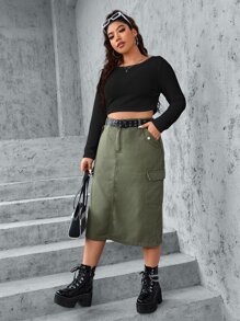 SHEIN ICON 大碼素色短款上衣 - 黑色 - 查看 3