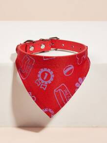 1pc Cartoon Graphic Bandana Design Pet Collar - Red - View 1
