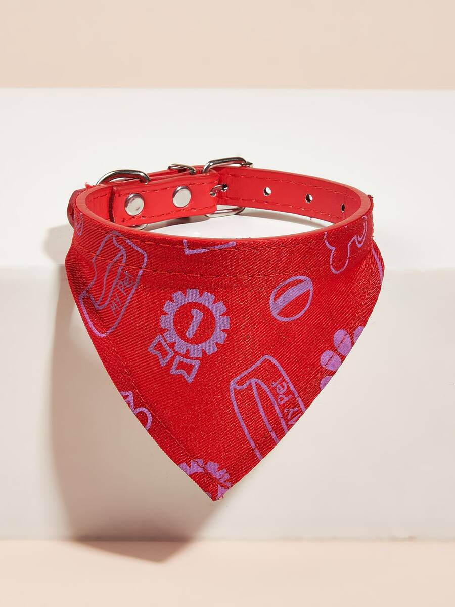 1pc Cartoon Graphic Bandana Design Pet Collar - Red - View 1