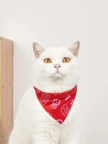 1pc Cartoon Graphic Bandana Design Pet Collar - Red - View 2