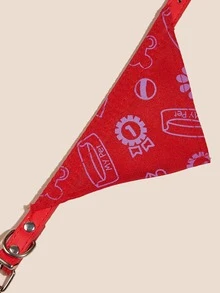 1pc Cartoon Graphic Bandana Design Pet Collar - Red - View 4