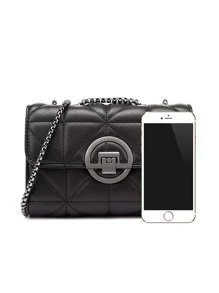 Fashion Chain Strap Women's Bag, Simple Embroidery Design, Atmosphere Shoulder Bag - Black - View 3