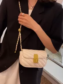 Mini Twist Lock Quilted Flap Chain Square Bag - Beige - View 2