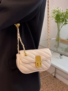 Mini Twist Lock Quilted Flap Chain Square Bag - Beige - View 4