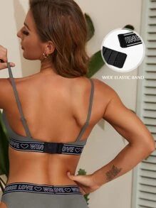 Wingslove Light Support Letter Tape Triangle Plunge Cups Sports Bra - Grey - View 2