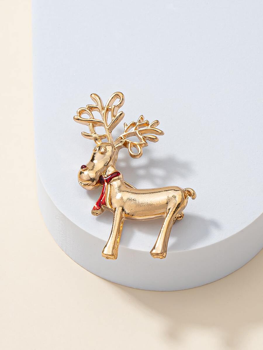 Christmas Elk Design Brooch - Multicolor - View 1