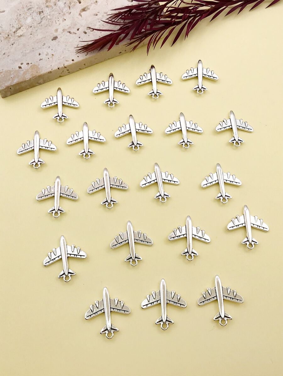 20pcs Alloy Airplane DIY Pendant - Silver - View 1