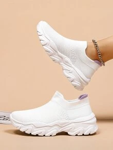 Contrast Panel Slip-On Chunky Sneakers - White - View 2