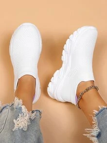 Contrast Panel Slip-On Chunky Sneakers - White - View 3