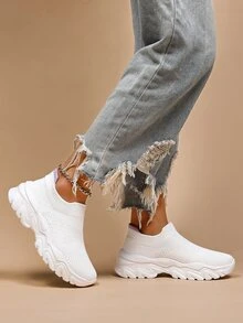 Contrast Panel Slip-On Chunky Sneakers - White - View 4