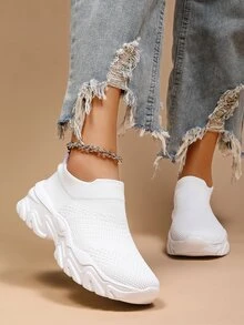 Contrast Panel Slip-On Chunky Sneakers - White - View 5