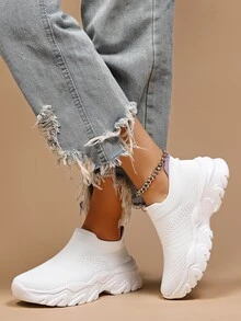 Contrast Panel Slip-On Chunky Sneakers - White - View 6