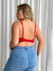 Plus Floral Lace Underwire Bra - Burgundy - View 2