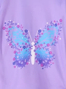 適合10~14歲女孩的2入組紫色蝴蝶印花緊身睡衣套裝,居家穿著 - 彩色 - 查看 3