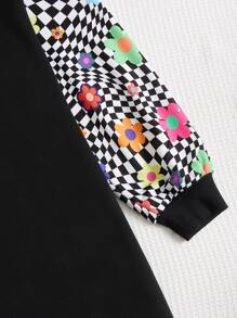 SHEIN EZwear Plus Letter & Floral Print Drop Shoulder Sweatshirt Dress - Black - View 3