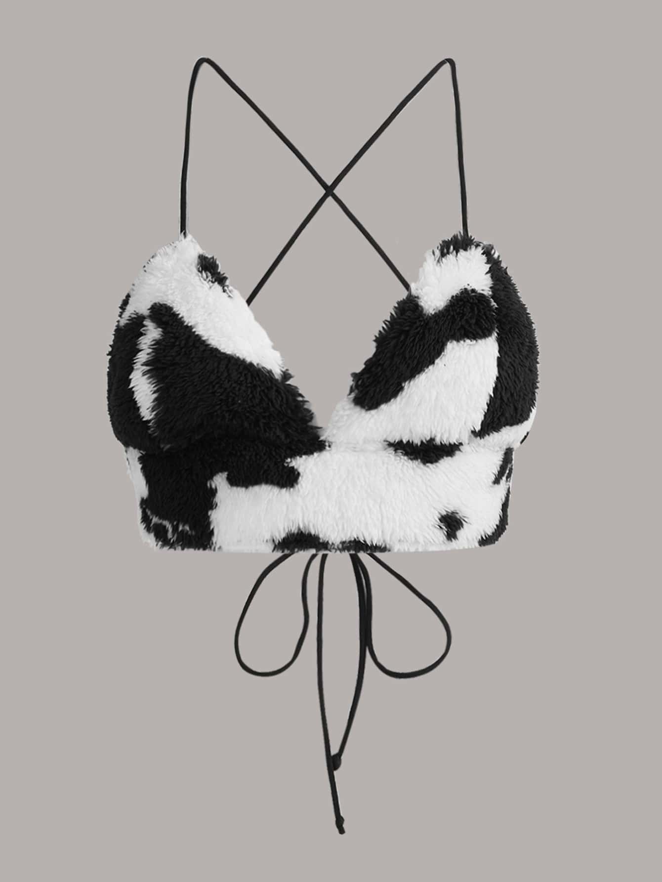 SHEIN EZwear 牛圖 Teddy 剪裁性感背心上衣（不附 T 恤） - 黑與白 - 查看 1