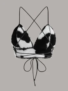 SHEIN EZwear 牛圖 Teddy 剪裁性感背心上衣（不附 T 恤） - 黑與白 - 查看 2