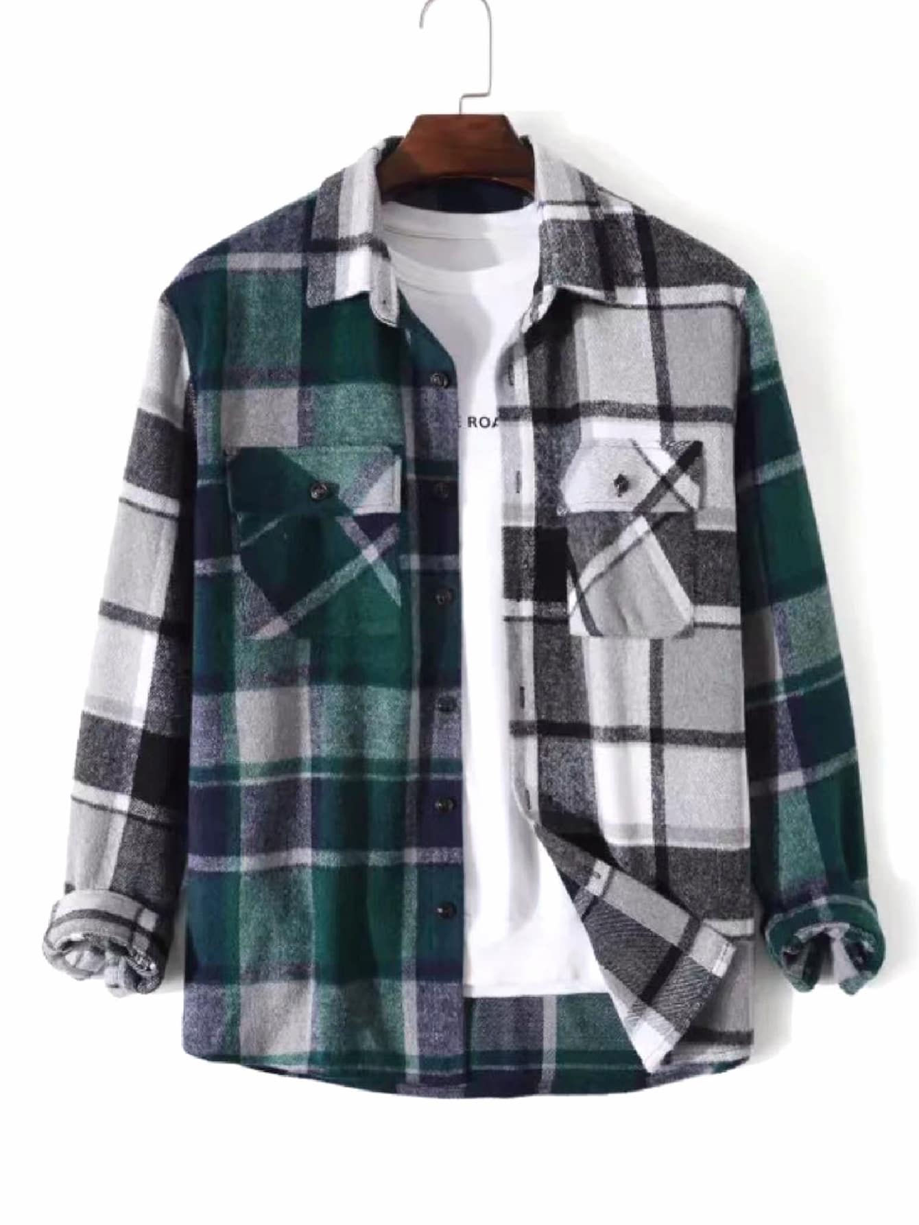 Manfinity Men Plus 1pc Plaid Flap Pocket Coat - Multicolor - View 1