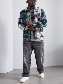 Manfinity Men Plus 1pc Plaid Flap Pocket Coat - Multicolor - View 3