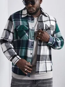 Manfinity Men Plus 1pc Plaid Flap Pocket Coat - Multicolor - View 5