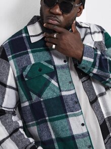 Manfinity Men Plus 1pc Plaid Flap Pocket Coat - Multicolor - View 6