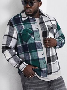 Manfinity Men Plus 1pc Plaid Flap Pocket Coat - Multicolor - View 7