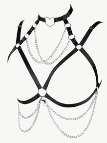 Sujetador arnés aro de corazón & con diseño de cadena - Negro - Ver 3