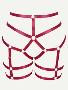 大碼環鏈吊帶襪 - 酒紅色 - 查看 1