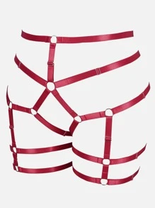 大碼環鏈吊帶襪 - 酒紅色 - 查看 3