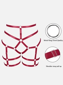 大碼環鏈吊帶襪 - 酒紅色 - 查看 4