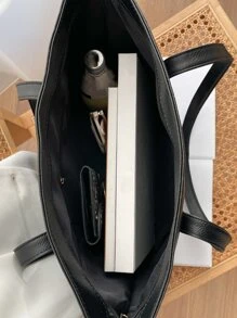 Túi Tote Dung Tích Lớn Tối Giản Màu Trơn Túi Đeo Vai Đơn Giản Thời Trang Cho Nữ Túi Xách Hobo Túi Tote Chevron Tối Giản, Túi Tote Thời Trang Lớn, Ý Tưởng Truyền Cảm Hứng Mùa Thu Tuyệt Vời Nhất - màu đen - Xem 6