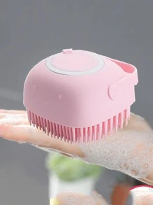 1pc Square Silicone Bath Brush Home Bathroom Decor Fall Decor Back To School - Pink - View 1