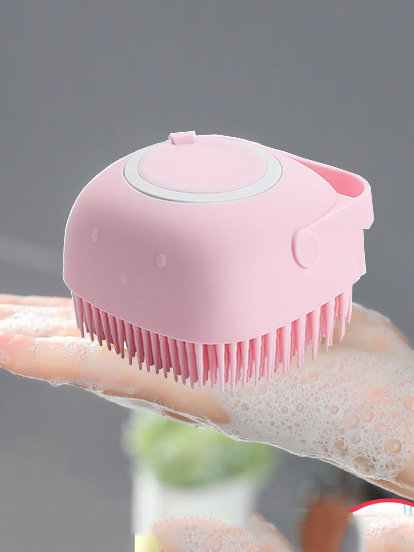 1pc Square Silicone Bath Brush Home Bathroom Decor Fall Decor Back To School - Pink - View 1