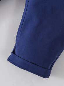 Đứa bé trai Nơ mặt trước Áo liền quần chặt & Quần Suspender & Mũ - Xanh và trắng - Xem 4