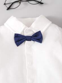 Đứa bé trai Nơ mặt trước Áo liền quần chặt & Quần Suspender & Mũ - Xanh và trắng - Xem 5